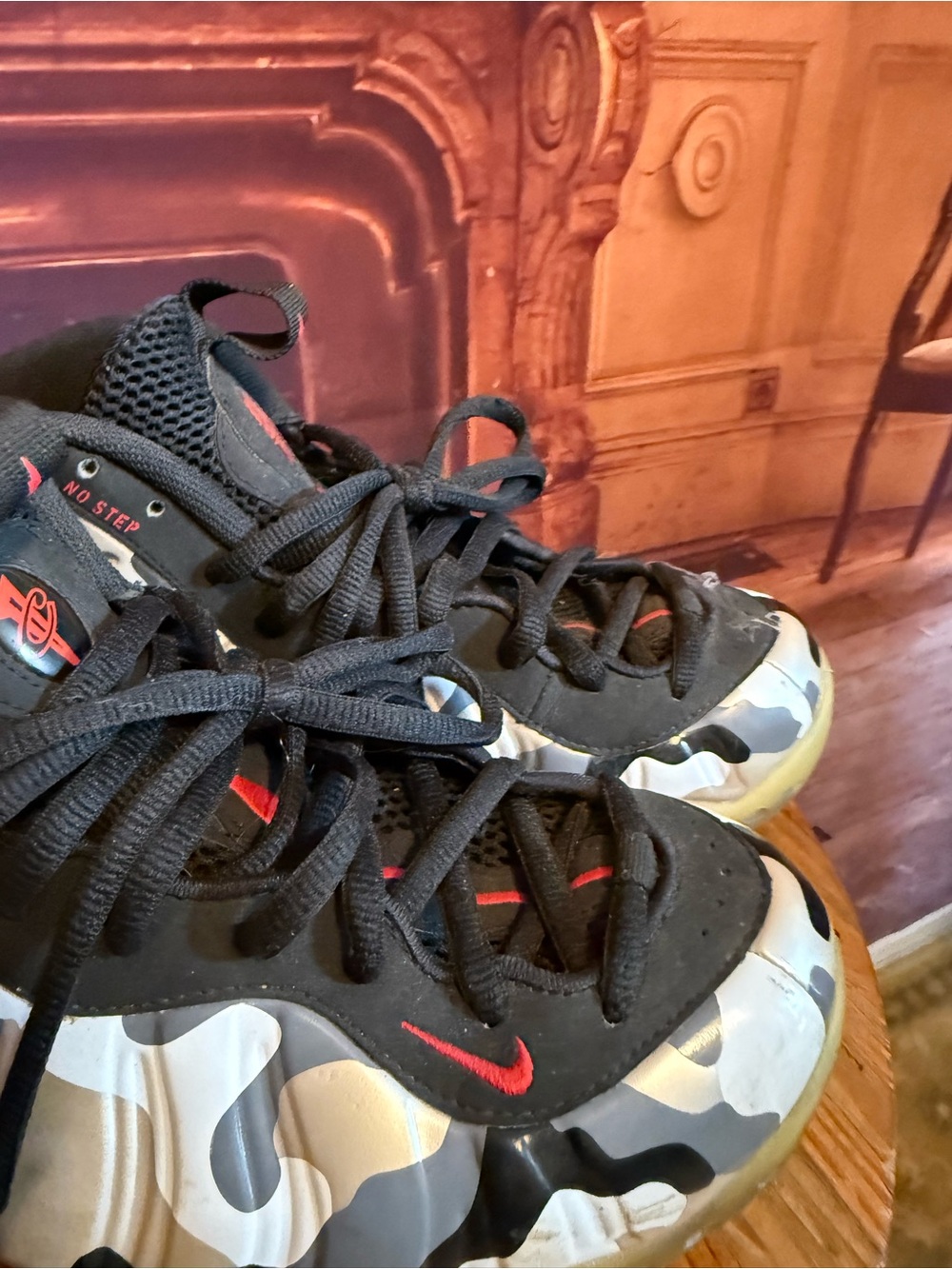 Nike Men’s 11 Camo Foamposite Sneakers in Black and White - Picture 4 of 13